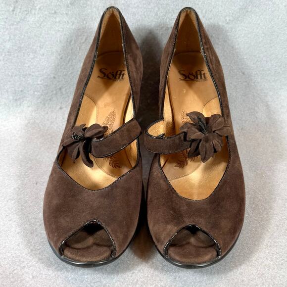 Sofft Geva Mary Jane Brown Suede Pumps Peep Toe Womens 9.5N - Picture 4 of 12